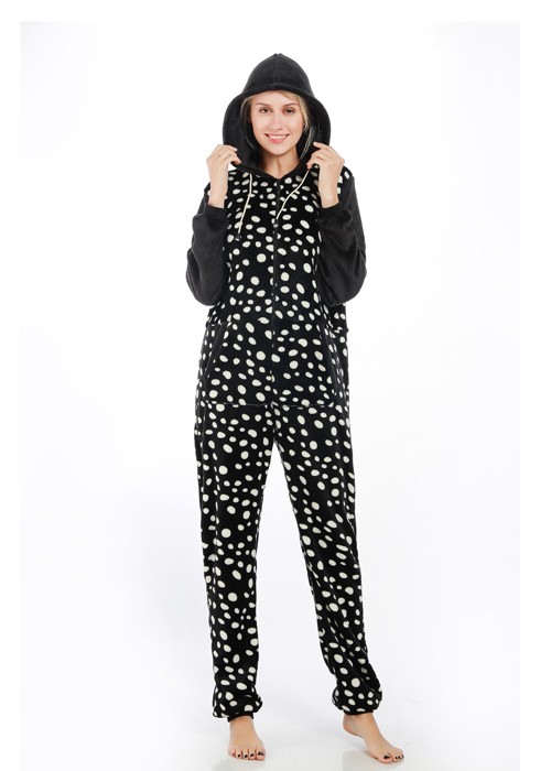 White Spotted Pajamas Womens Flannel Jumpsuit Manufacturers, White Spotted Pajamas Womens Flannel Jumpsuit Factory, Supply White Spotted Pajamas Womens Flannel Jumpsuit